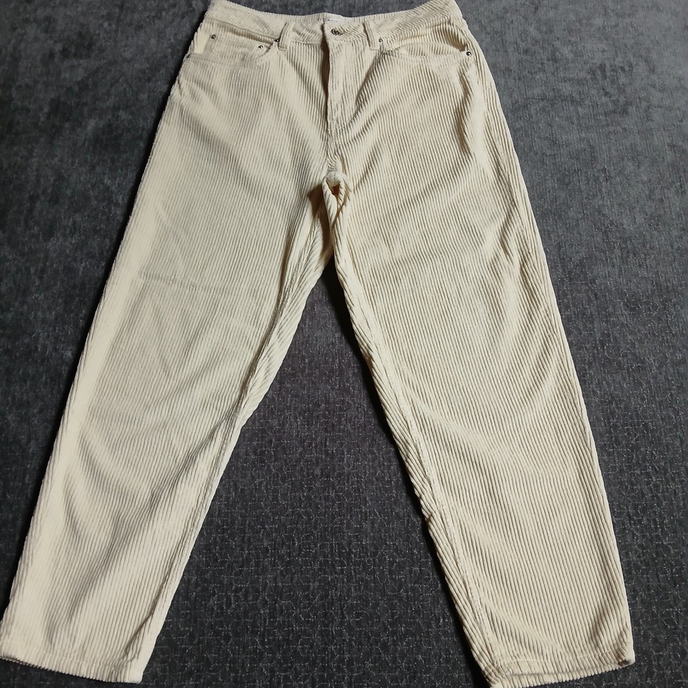 ASOS DESIGN Cream Corduroy Straight Leg Pants Off White W31 L32 Cotton